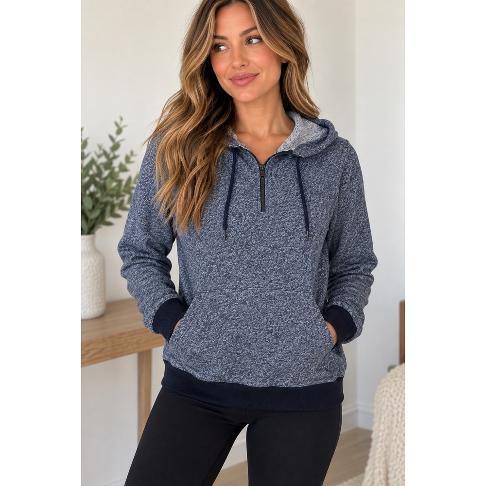 Armani Exchange Hoodie Women L Blue Excellent Marled Quarter Zip Pullover